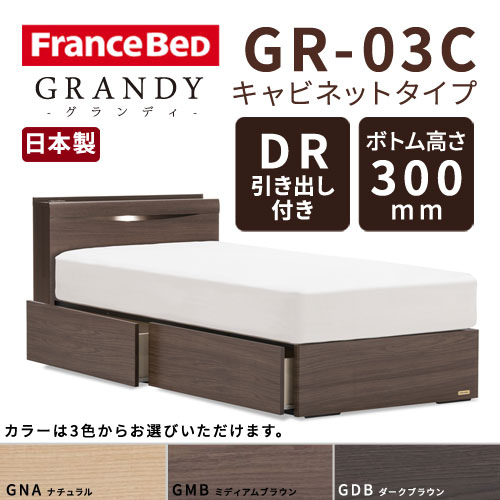 【フレームのみ】【開梱設置無料】フランスベッド グランディ GR-03C DRタイプ(引き出し付き) ボトム高さ30.0cm シングルサイズ(S)【代引き不可】