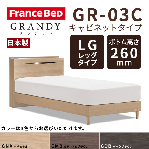【フレームのみ】【開梱設置無料】フランスベッド グランディ GR-03C LGタイプ(レッグタイプ) ボトム高さ26.0cm シングルサイズ(S)【代引き不可】